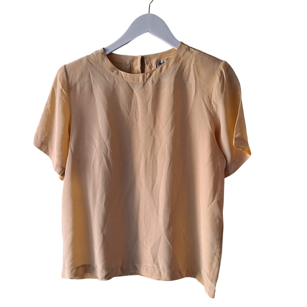Stephanie Andrews Silk Light Mustard Yellow Crewneck Short Sleeve Top - Size S